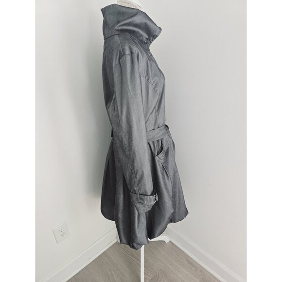 Samuel Dong Gray Metallic Taffeta Collared Bubble Hem Zip Trench Jacket Coat XL - Picture 9 of 14